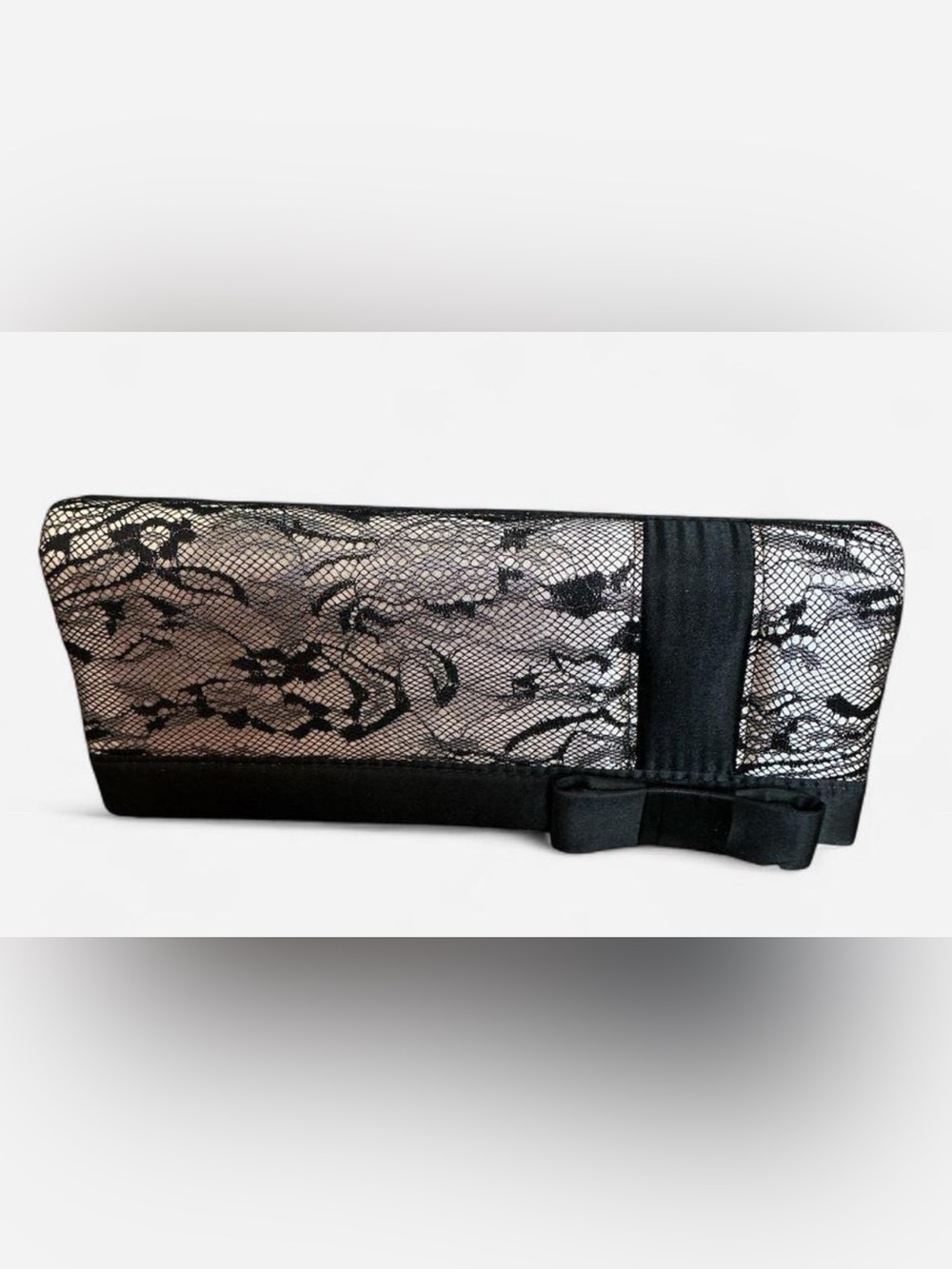 Gunne Sax Black Lace Overlay Clutch with Bow